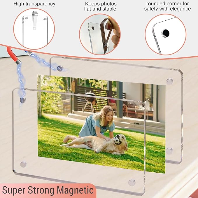 4Pcs Car Clip Picture Holder,Personalized Car Picture Frame,Acrylic Car Photo Holder,Magnetic Car Sun Visor Photo Clip,Visor Clip Photo Frame Hanging Decor Car Accessories for Mom Husband Family Photos