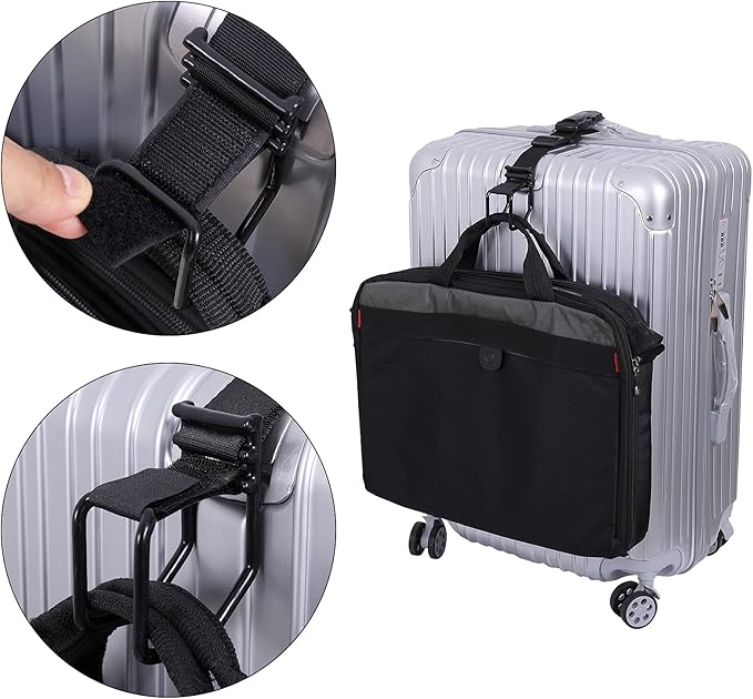Luggage Hook Strap,J Hook for add a Bag Luggage,Multi Adjustment Bag Strap Hook with Hands Free(Black-Middle Size)