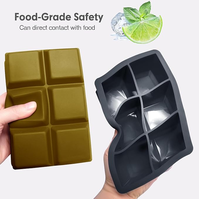 Silicone Ice Cube Trays with Lids, Large Square Ice Cube Molds for Freezer, Whiskey, Cocktail, Stackable Flexible and Reusable & Easy Release BPA Free (2 Pack&Dark Gray and Army green)