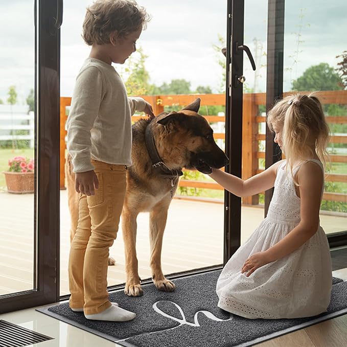 Door Mat (30"x17.5",Dark Grey), Welcome Mat Low Profile Front Doormat Non Slip Mats for Entryway, Patio, High Traffic Areas