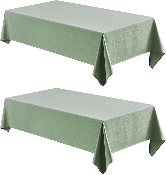2 Pack Rectangle Tablecloth, 52x70 inch, Water Resistant Wrinkle Free Linen Textured Table Cloth Washable, Decorative Fabric Table Cover for Dining, Party and Camping, Sage Green