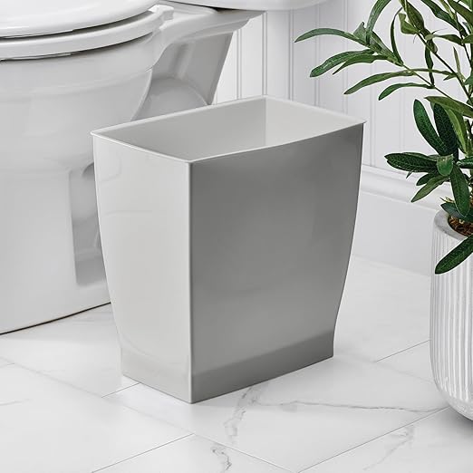 iDesign Small Plastic Bathroom Trash Can, Slim Rectangle Garbage Bin for Bedroom, Office, Dorm, Gray