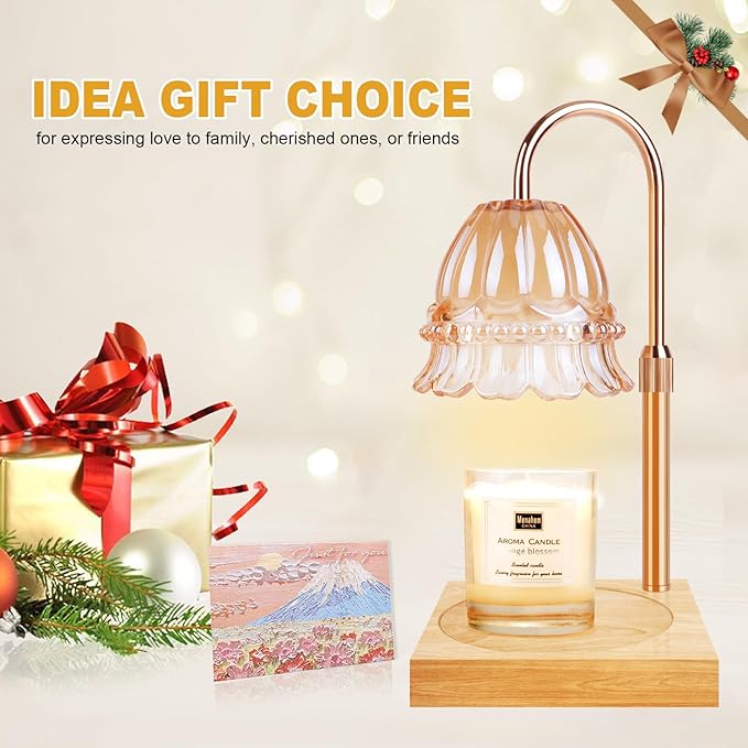 Candle Warmer Lamp, Candle Warmer Lamp Adjustable Height, Candle Warmer Light with Timer & Dimmer, Compatible with Jar Scented Candles, Flower Candle Warmer with 3 Bulbs for Home Decor