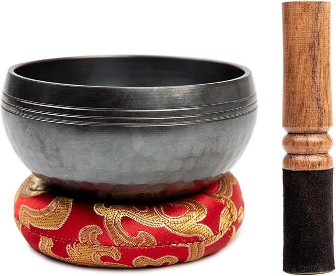 Tibetan Singing Bowl Set Brass - Master Healing Grade - Authentic Handcrafted Sound Bowl by Himalayan Bazaar (Black and Red)