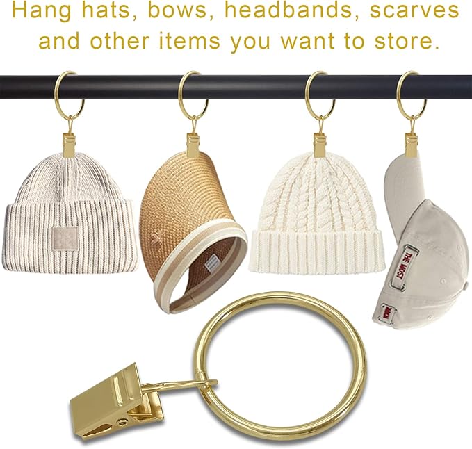100 Pack Curtain Rings with Clips, Curtain Clip Rings Hooks, Bow Hanger Clips for Hanging Drapery Drapes Bows, Ring 1.26 inch Interior Diameter, Fits up to 1" Rod, Gold