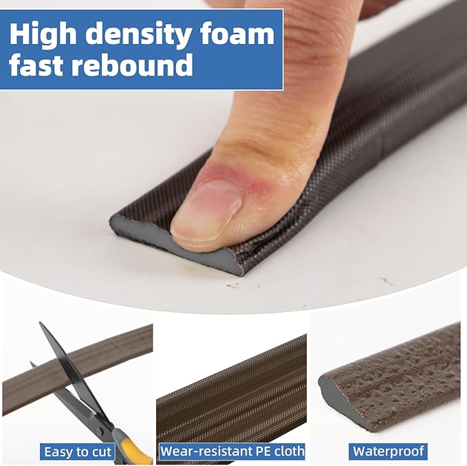 196”Wedge Weather Stripping Door Seal Strip for Door Frame,Self-Adhesive Window Insulation for Winter,Dark Foam Gap Filler for Light Noise Blocker,Front Exterior Door Side Draft Stopper,Brown