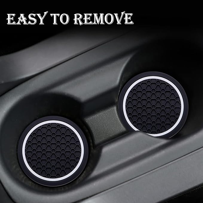 4-Piece Anti-Slip Car Cup Coaster Set – 2.75 Inch Auto Insert Drink Mats, Perfect for Coffee & Beverages – Stylish Interior Decor for Women & Girls (Black & White)