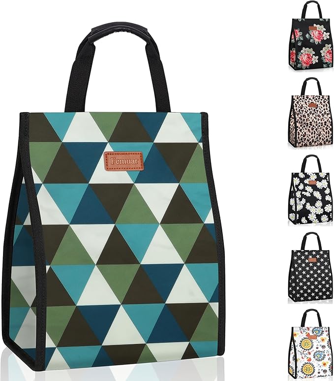 Lunch Bags for Women Insulated Reusable Lunch Tote with Internal Pocket, Lunch Tote bag for Work (Triangle)