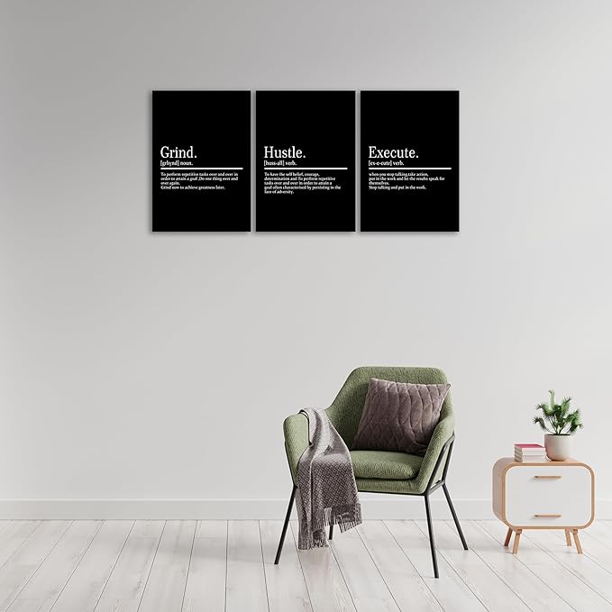 KAWAHONE Framed Motivational Entrepreneur Poster, Grind Hustle Execution Inspirational Wall Art Featuring Success and Positive Quotes of Bedroom Decor and Motivational Poster for for Home Living Room
