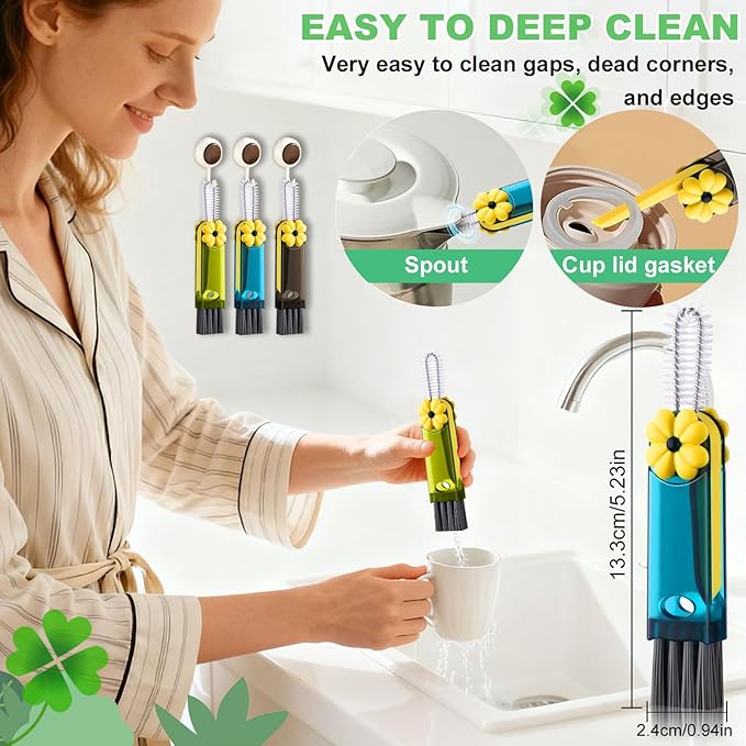 3 in 1 Cup Lid Cleaning Brush, Multifunctional Gap Cleaning Brush, Home Kitchen Crevice Brush, Portable Bottle Cleaner Brush for Cleaning Tight Spaces, Bottle Gaps, Travel Mug Caps(3 PCS)