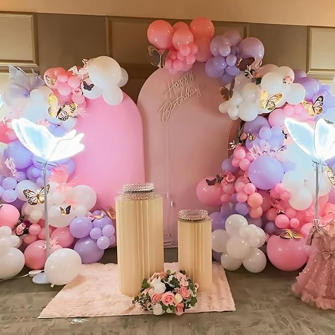 Pink and Purple Balloon Garland Arch Kit, 120Pcs Purple Light Pink Bow Balloons in 8/12/5 Inch Different Sizes for Girl Women Bridal Wedding Birthday Baby Shower Party Decoration