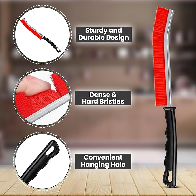 Crevice Cleaning Brush Set – 3Pcs Hard Bristle Cleaning Tools in Red, Black & Yellow for Grout, Tile Floors, Gaps & Narrow Spaces – Small Grout Scrub Brush for Bathroom, Shower, Window Tracks, Kitchen