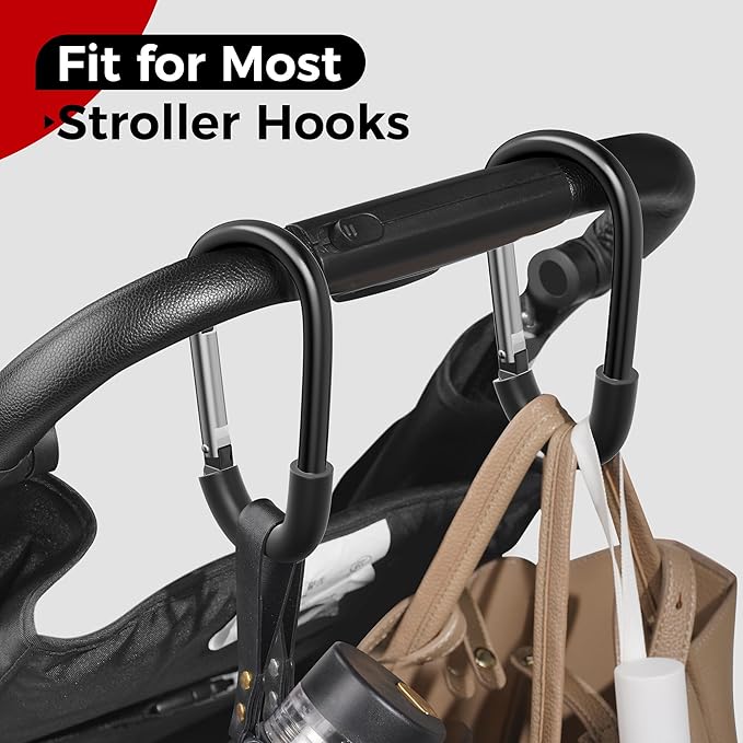 SURDOCA Stroller Hooks, Large Stroller Hooks for Bags, Universal Stroller Clips and Hooks, Heavy-Duty Mommy Hook for Stroller, Stroller Accessories for Moms