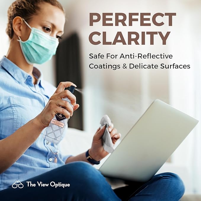 Anti-Reflective Lens Cleaner Spray Kit – (1) 8oz & (1) 1oz Glasses Cleaner Spray for Eyeglasses, Sunglasses, Lenses, Screens & Camera Cleaning Kit (2 Piece Set)