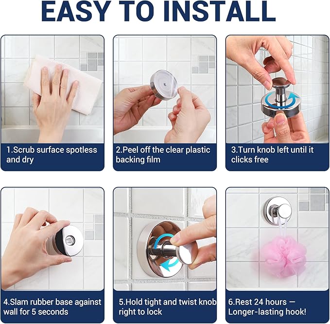 Suction Cup Hooks for Shower,No Drill Towel Hooks for Bathroom Wall, Kitchen, Glass, Mirror, Tile - Ideal for Hanging Towels, Robes, and Loofahs (Mirror-2pcs)