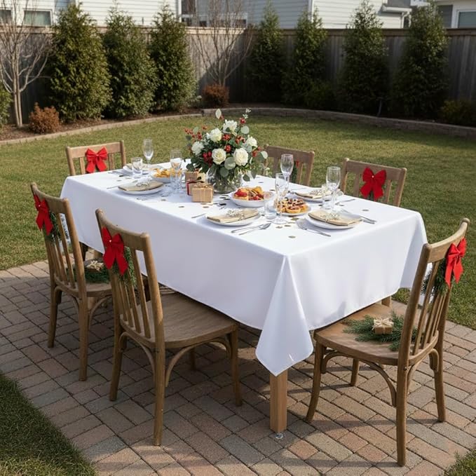 sancua Rectangle Tablecloth - 60 x 102 Inch - Stain and Wrinkle Resistant Washable Polyester Table Cloth, Decorative Fabric Table Cover for Dining Tables, Buffet Parties and Camping, White