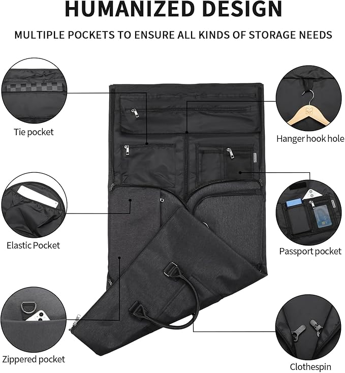 seyfocnia Convertible Travel Garment Bag, Carry-on Garment Duffel Bag for Men and Women - 2-in-1 Hanging Suitcase Suit Business Travel Bag
