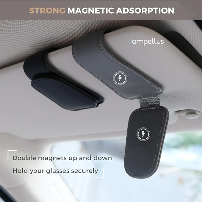 2 Pack Magnetic Leather Sunglass Holder, Eyeglass Hanger Clip for Car Sun Visor, Suitable for Different Size Eyeglasses (White, 2 Pack)