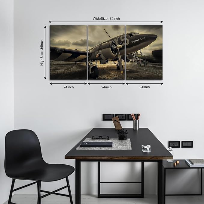 KAWAHONE -3 Pieces Vintage Airplane Wall Art Old Airplane Canvas Wall Art for Office Bedroom Living Room Home Ready to Hang (Aircraft)