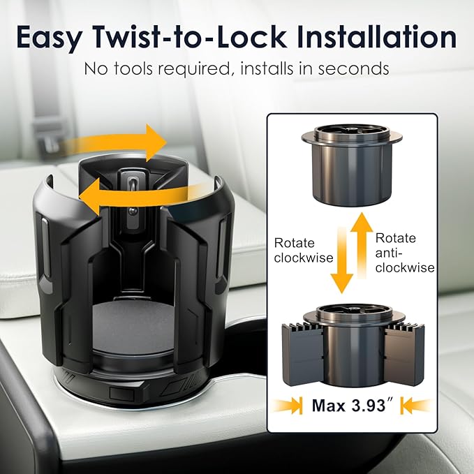 Car Cup Holder Expander: One-Button Open, Universal, Adjustable Holder (Diameter 2.6"- 4.8"), Cup Holder Expander for Yeti, Hydro Flask, Nalgene, Takeya, Camelbak, Ramblers, Owala, Tumblers, Mugs