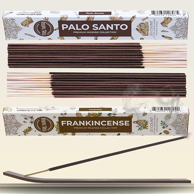 Trumiri Incense Sticks - Combo Pack of 40 Insence-Sticks - 20 Palo Santo + 20 Frankincense - Insenses - Insents - Incents - Inscense - Incence - Incienso - All Natural Incense Sticks
