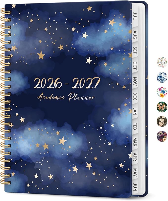 Planner 2026-2027, Academic Year Monthly and Weekly Calendar Planner, Jul 2026 - Jun 2027, Hardcover Teacher Student Planning Agenda book with Tabs, Perfect for School Office Supplies, 8.5" x 11" - Starry Night