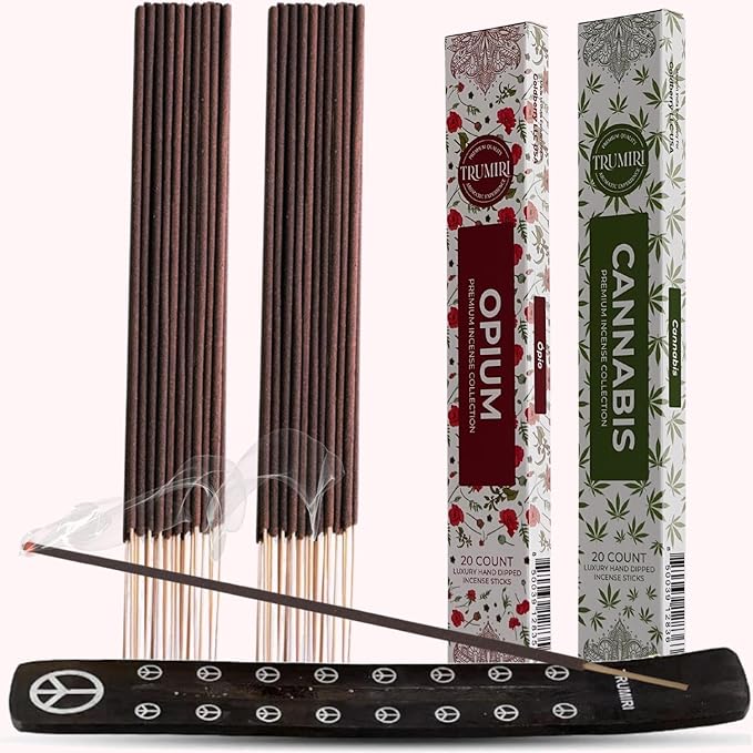 Trumiri Incense Sticks - Combo Pack of 40 Insence-Sticks - 20 Opium + 20 Cannabis - Insenses - Insents - Incents - Inscense - Incence - Incienso - All Natural Incense Sticks
