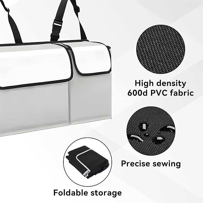 Car Trunk Organizer, Backseat Hanging Large Storage with Adjustable Straps, Waterproof PVC Collapsible Cargo Bag, Car Interior Accessories for Auto SUV MPV (White)