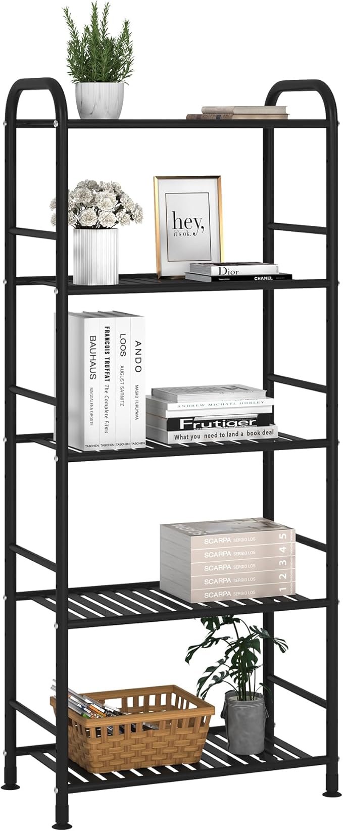 JSB 5-Tier Adjustable Shelving Unit, Heavy Duty Storage Rack Organizer, Metal Corner Shelf for Kitchen, Living Room, Laundry, Pantry, Bathroom (Black, 5 Tier)…