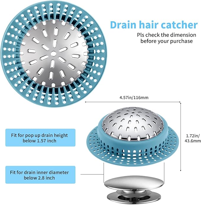 Aluvor Shower Drain Hair Catcher, Shower Drain Cover, Bathtub Drain Hair Catcher for Pop-Up & Regular Drains