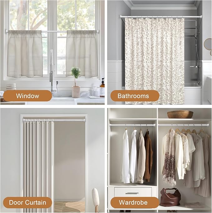 AIZESI White Tension Curtain Rod No Drilling 28-50Inch-2PCS,Spring Tension Rod Non-Slip,Bathroom Shower Rod Non-Rust,Adjusatable Tension Rod For Windows Doorway Curtains
