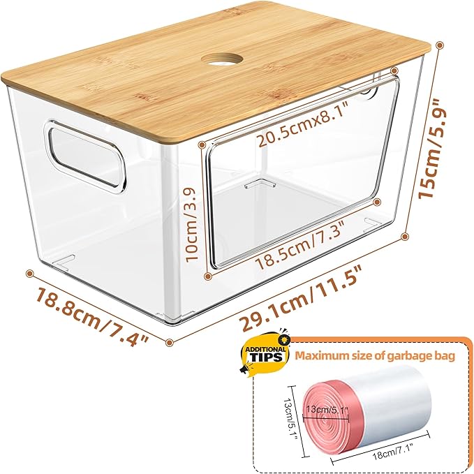 3 Packs Trash Bag Holder, Stackable Trash Bags Dispenser with Bamboo Lid, Extra Large Garbage Bag Holder for Kitchen, Laundry Room, Under Sink Storage Organization