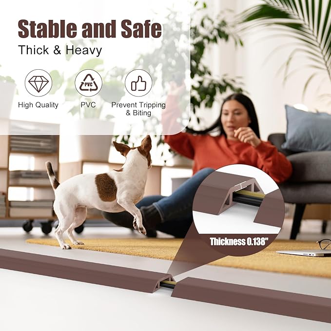 Eapele 10 ft Floor Cord Cover Heavy Duty Cable Protector, Cord Covers for Wires on Floor, Floor Cable Cover Easy to Unroll Prevents Trip Hazards for Home Office or Outdoor Settings (Brown - 2pcs)
