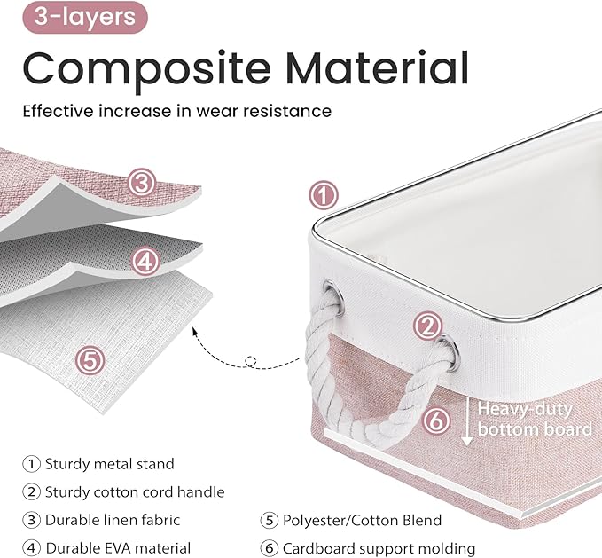 VQRTEXA Storage Baskets for Shelves 11.8x7.9x5.2 Inch, Foldable Fabric Storage Bins with Handles, Small Storage Baskets for Organizing Closet, Bathroom, Office, Home Organization (3-Pack, White&Pink)