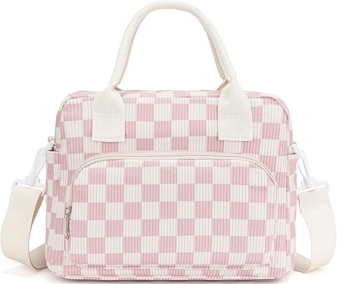Lunch Bag Women Lunch Box for Women Adult Cute Insulated Lunch Bag Lager Cooler Lunch Tote Bags for Work Picnic (Beige-Pink Plaid)
