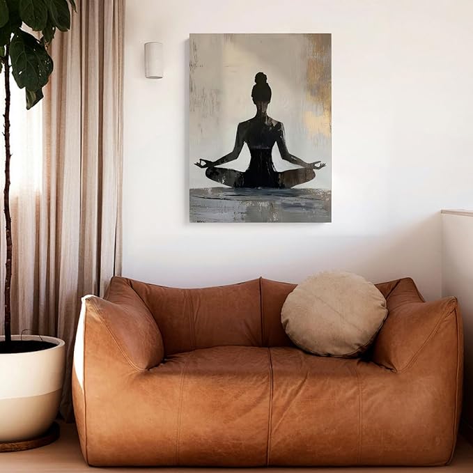 GELDSTEI Framed Zen Wall Art, Modern Yoga Girl Canvas Painting, Tranquil Meditation Wall Decor, Spiritual Aesthetic Picture, Calming Mindfulness Poster Prints for Living Room Spa Yoga Studio 12"x16"