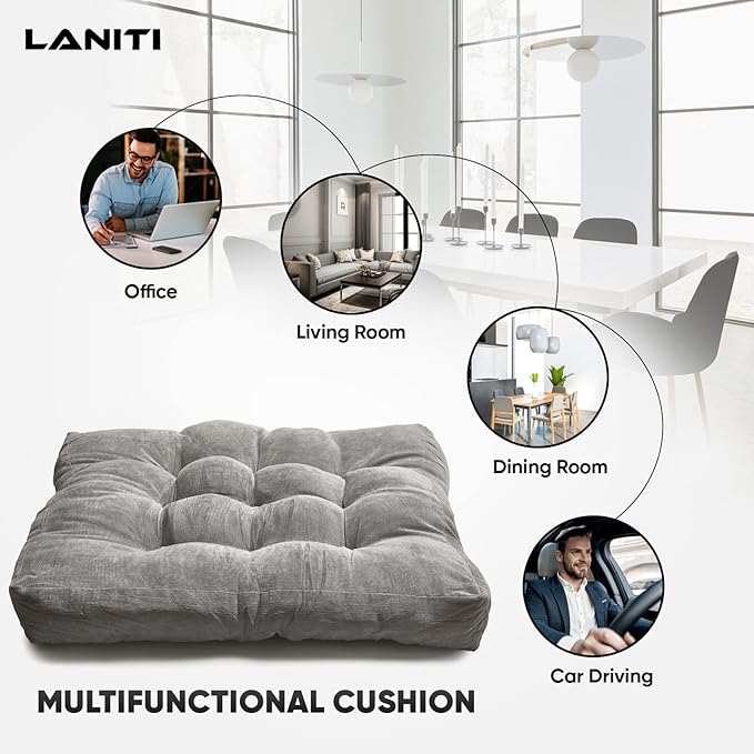 LANITI 24” Inch Extra Large Floor Cushions Tufted Floor Pillow for Adults Square Meditation Ultimate Comfort Oversized Pillows for Floor Cushion (Charcoal)