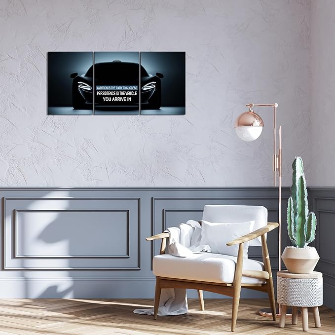 KAWAHONE Inspirational Quotes Wall Art -Ambition & Persistence-Motivational Car Posters Prints Wall Decor -Entrepreneur Positive Black and White Wall Art for Office, Workplace Motivational Posters