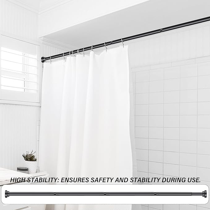 Suranew 25-51" Black Heavy Duty Spring Tension Rod, No Drill Rust-Proof Adjustable Shower Curtain Rod for Bathroom/Closet/Kitchen