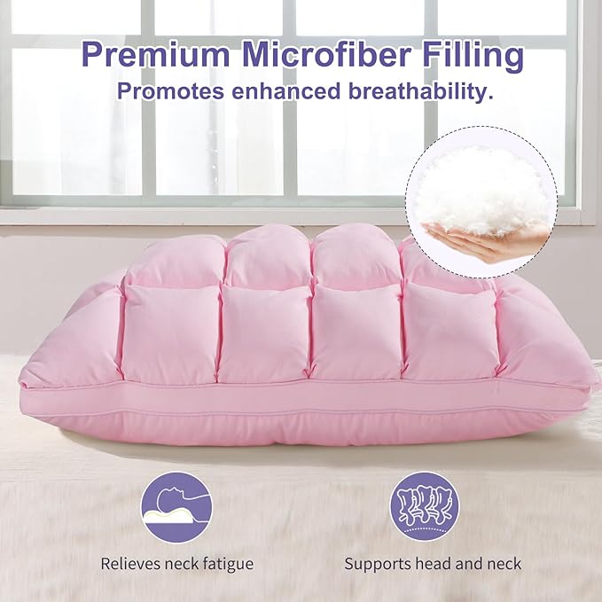 YOUR MOON Super Support Soft Down-Alternative Pillow King Size, Fluffy Soft Luxury Hotel Gel Sleeping Pillows, Bed Pillows for Side Sleepers(Pink)