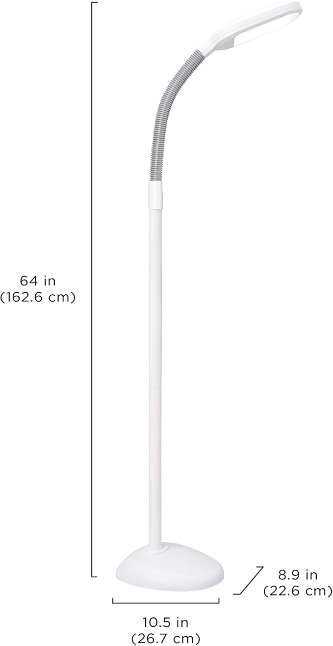 Verilux SmartLight Full Spectrum LED Modern Floor Lamp with Adjustable Brightness, Flexible Gooseneck and Easy Controls - Reduces Eye Strain and Fatigue - Ideal for Reading, Artists, Craft (White)