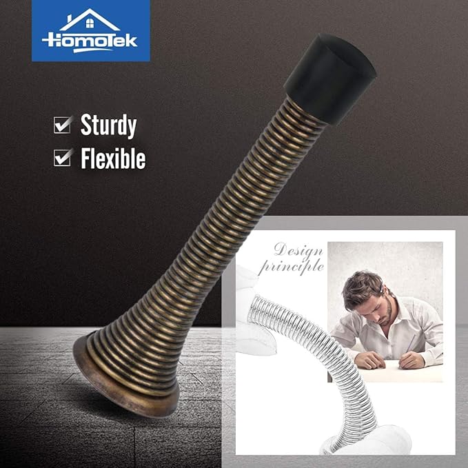 HOMOTEK 36 Pack Spring Door Stopper with Rubber Bumper 3-1/8" Flexible Spring Heavy Duty Wall Door Stop Low Mounted Door Bumper for Home (Antique Brass)