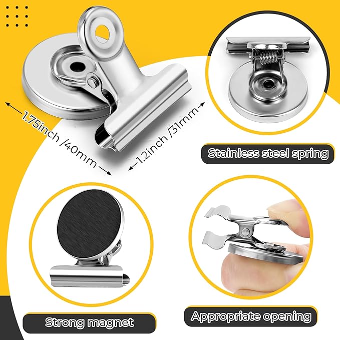 60 Pack Fridge Magnet Refrigerator Magnets, Strong Magnetic Clips Whiteboard Magnets, Magnet Clips Heavy Duty, Clip Magnets for Photo Displays, Home, Office, Classroom, Silver