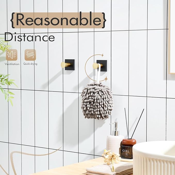 KOKOSIRI Robe Hooks Bath Towel Hooks for Wall Closet Kitchen Hanging Towels Bathroom Hardware Black with Gold Stainless Steel 2 Pack, B1016GDK-P2