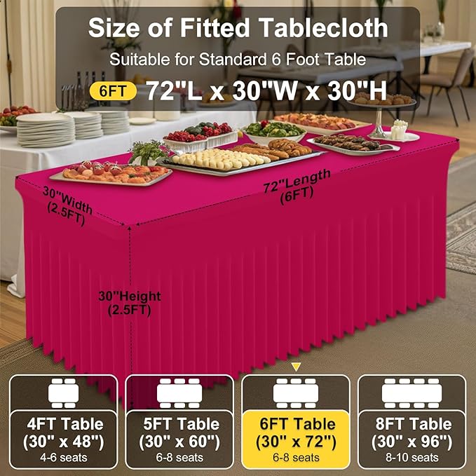 Smiry Spandex Tablecloth, Elastic Fitted Stretch Tablecloth for 6FT Rectangle Tables, Waterproof Washable Table Cover Skirt for Outdoor, Wedding, Banquet & Parties (Fuchsia, 72Lx30Wx30H Inch)
