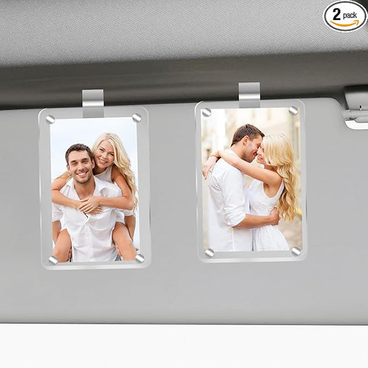 2Pcs Car Picture Holder, Acrylic Magnetic Personalized Photo Holder Car Accessories Car Photo Holder Car Visor Clip, Personalized Car Picture Frame, Suitable for Adding Family or Personal Photos