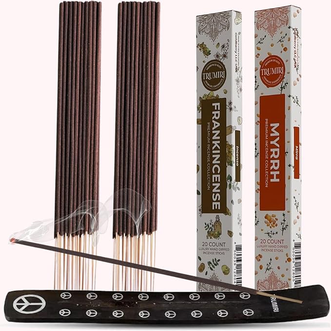 Trumiri Incense Sticks - Combo Pack of 40 Insence-Sticks - 20 Frankincense and 20 Myrrh - Insense - Insents - Incents - Inscense - Incence - Incienso - All Natural Non Toxic Incense Sticks