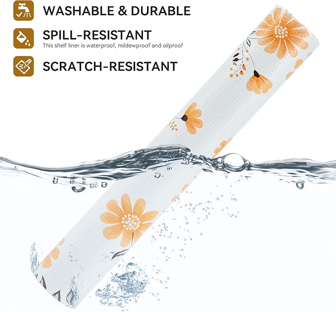 RAY STAR Shelf Liner, Non-Adhesive Daisy Floral Printed Cabinet Liner for Pantry Drawer, Strong Grip Non-Slip Waterproof, Shelf Liners for Kitchen Cabinets Organization 18 Inch x 8 FT (2 Rolls)