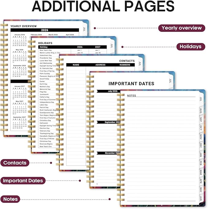Planner 2026-2027, Academic Year Monthly and Weekly Calendar Planner, Jul 2026 - Jun 2027, Hardcover Teacher Student Planning Agenda book with Tabs, Perfect for School Office Supplies, 8.5" x 11" - Radiant Pastures