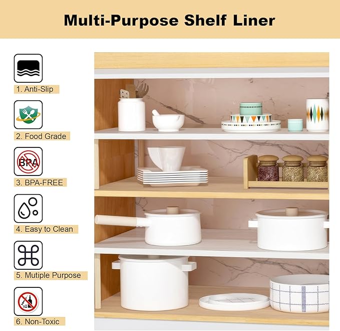 Shelf Liner, 17.5 Inches x 20 FEET Non-Slip Kitchen Cabinet Liner, Washable Oil-Proof Non-Adhesive Contact Paper for Kitchen Drawer, Cabinet, Shelves, Refrigerator, Storage, Desks, coutertops